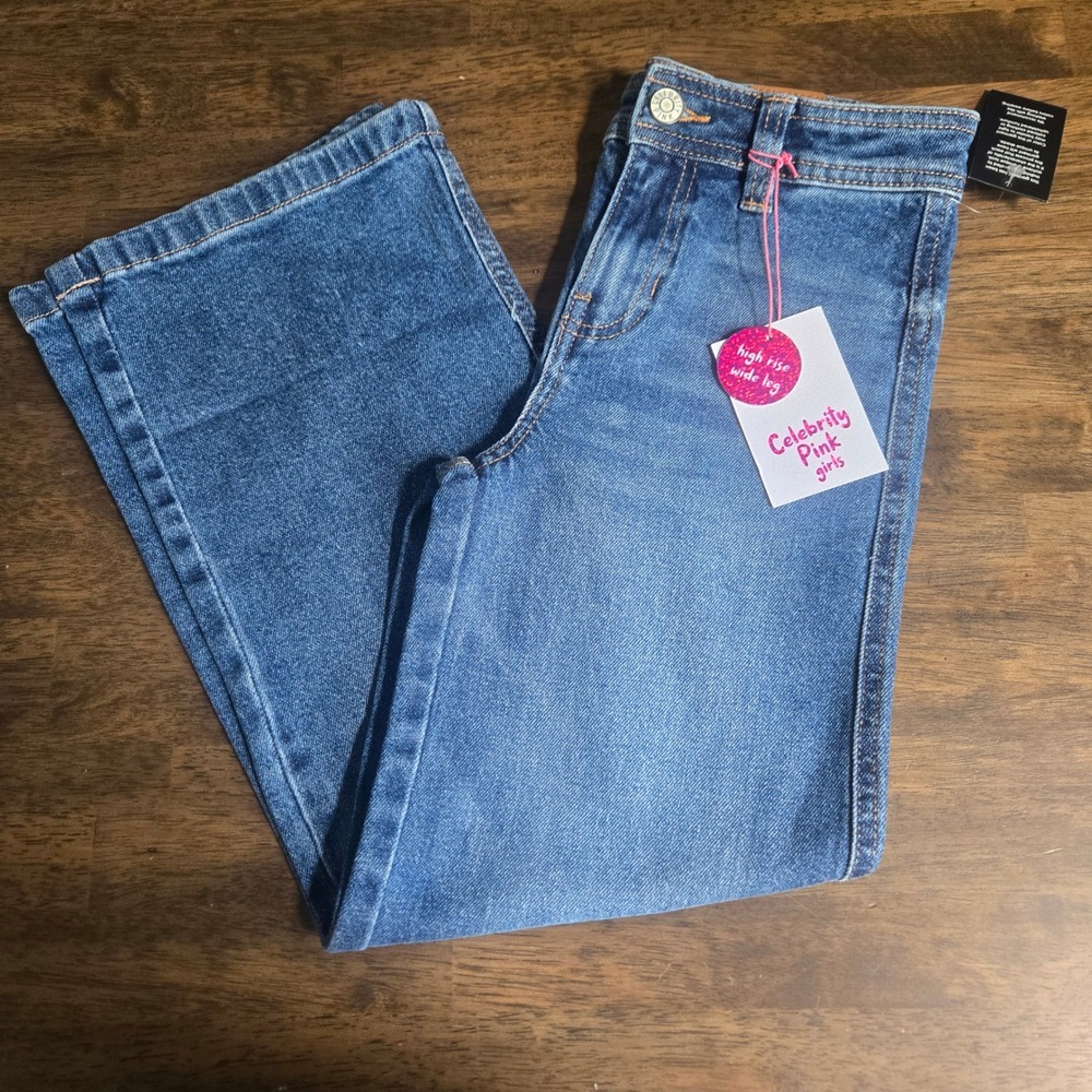 Celebrity Pink Girls High Rise Wide Leg Jeans Blue Medium Wash Size 8 NWT